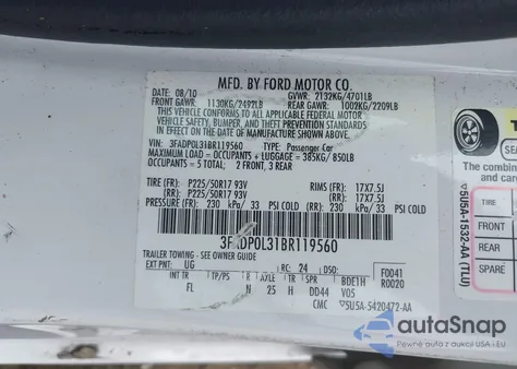 2011 Ford Fusion Hybrid from USA, damaged, VIN 3FADP0L31BR119560